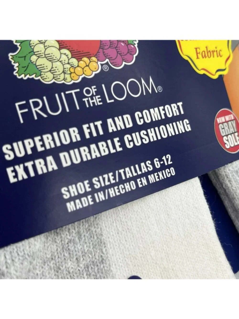 Fruit of the Loom Mens Socks 6-12 ComforLast Gray Sole No Show Invisibles NEW